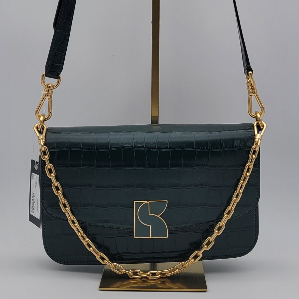 Kate Spade Dark Green Croc-Embossed Crossbody Shoulder